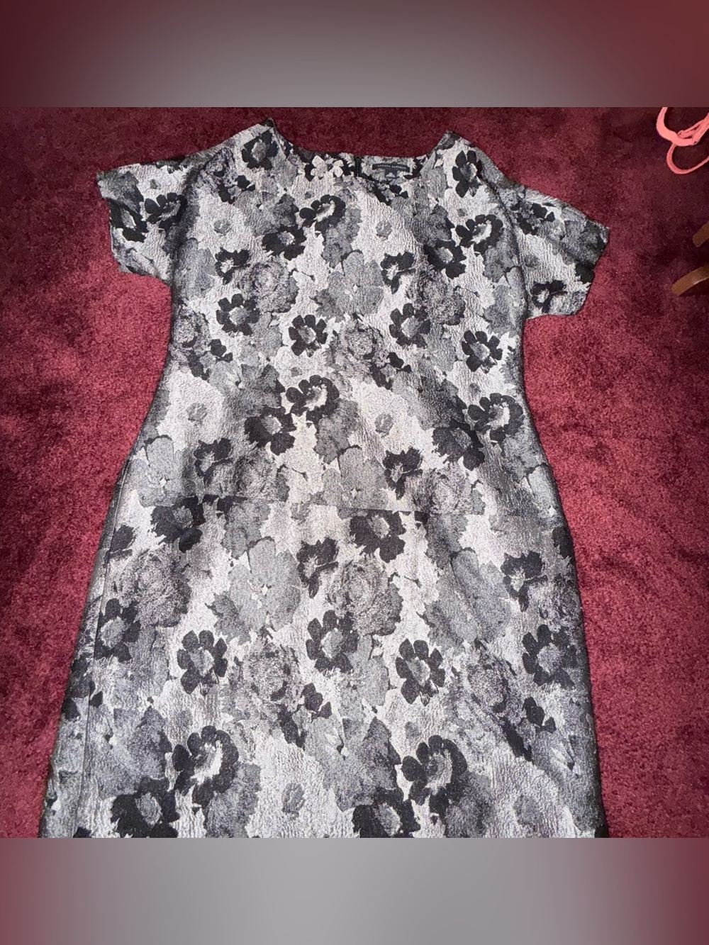 Banana Republic Floral Print Dolman wool knit Short Black Gray Dress 12